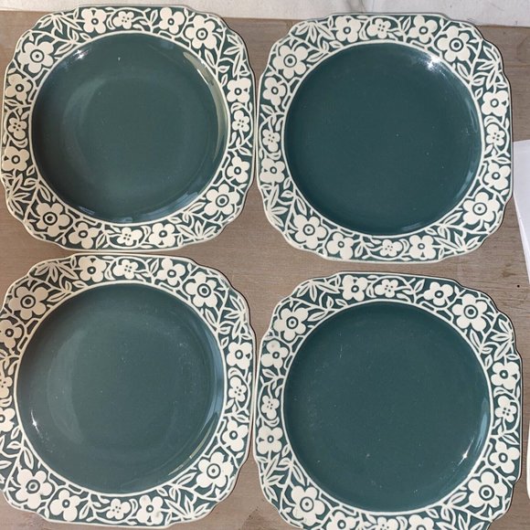 Vintage Harker Pottery Floral Band Teal Green Bread Butter Plate Pate sur Pate 5 - Picture 1 of 5
